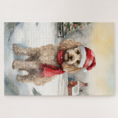 Cockapoo-hond in sneeuw Kerstmis Legpuzzel (Horizontaal)