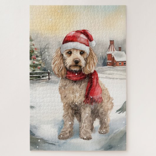Cockapoo-hond in sneeuw Kerstmis Legpuzzel (Verticaal)
