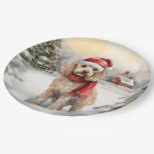 Cockapoo Hond in Sneeuw Kerstmis Papieren Bordje (Gekanteld)