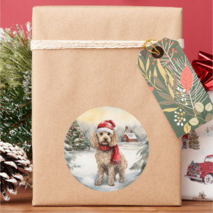 Cockapoo Hond in Sneeuw Kerstmis Ronde Sticker