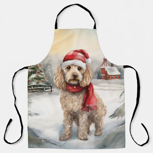 Cockapoo Hond in Sneeuw Kerstmis Schort (Voorkant)