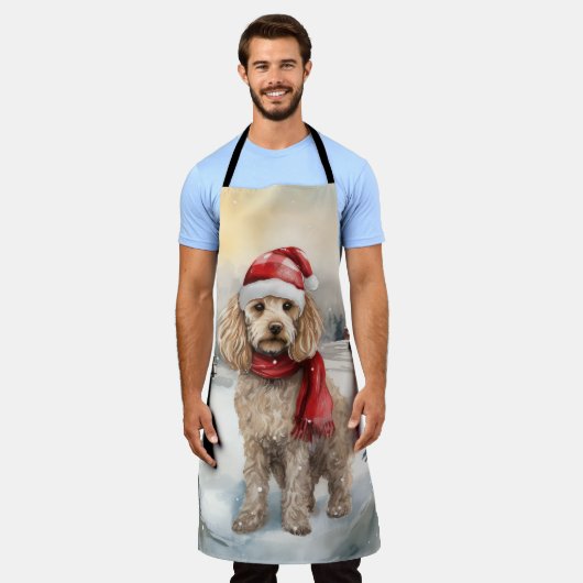 Cockapoo Hond in Sneeuw Kerstmis Schort (Gedragen)