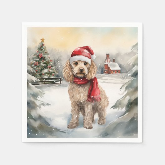 Cockapoo Hond in Sneeuw Kerstmis Servet (Voorkant)