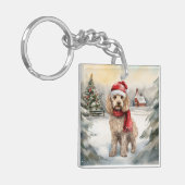 Cockapoo-hond in Sneeuw Kerstmis Sleutelhanger (Voorkant Links)