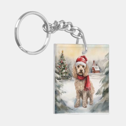 Cockapoo-hond in Sneeuw Kerstmis  Sleutelhanger (Voorkant Links)