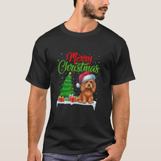Cockapoo Hond Kerstboom Lights Xmas Cockapoo D T-shirt (Voorkant)