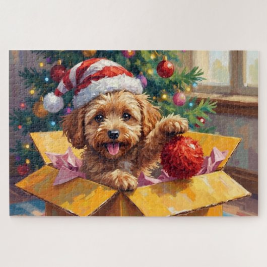 Cockapoo-hond Kerstcadeau Doos Verrassing Legpuzzel (Horizontaal)
