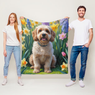 Cockapoo-hond lente bloemen schilderij fleece deken