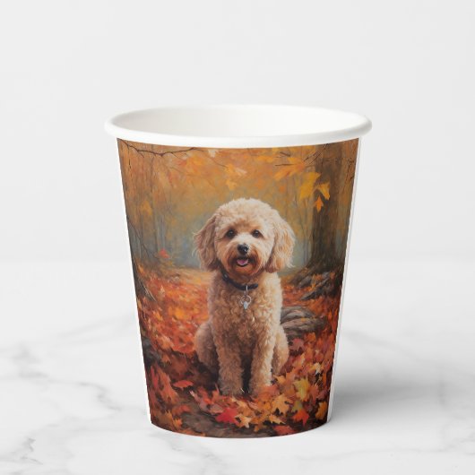 Cockapoo in de herfst laat Herfst inspireren Papieren Bekers (Achterkant)
