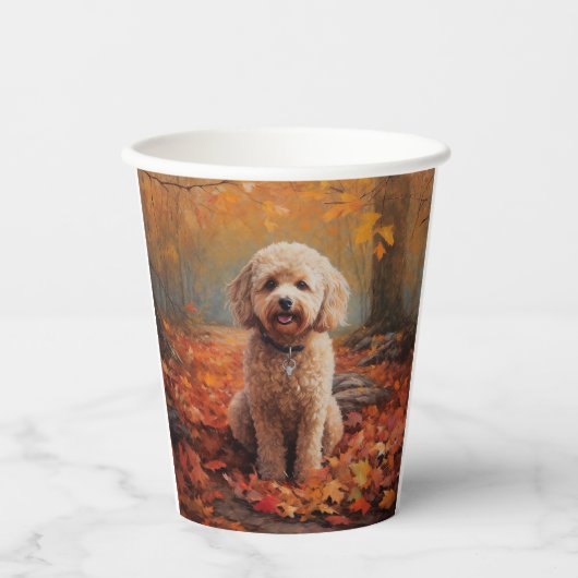 Cockapoo in de herfst laat Herfst inspireren Papieren Bekers (Voorkant)