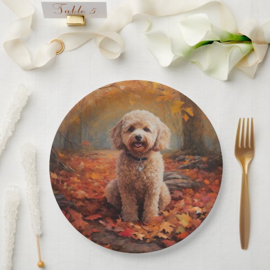 Cockapoo in de herfst laat Herfst inspireren Papieren Bordje (Huwelijk)