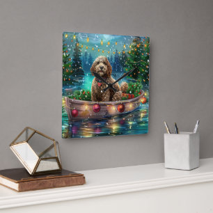 Cockapoo Kerst Feestelijke Reis Vierkante Klok