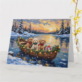 Cockapoo Kerstboot Vakantie Kaart (Gele Bloem)