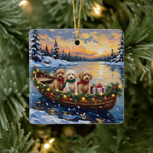 Cockapoo Kerstboot Vakantie Keramisch Ornament (Boom)