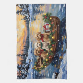 Cockapoo Kerstboot Vakantie Theedoek (Verticaal)