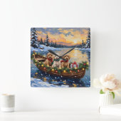 Cockapoo Kerstboot Vakantie Vierkante Klok (Huis)