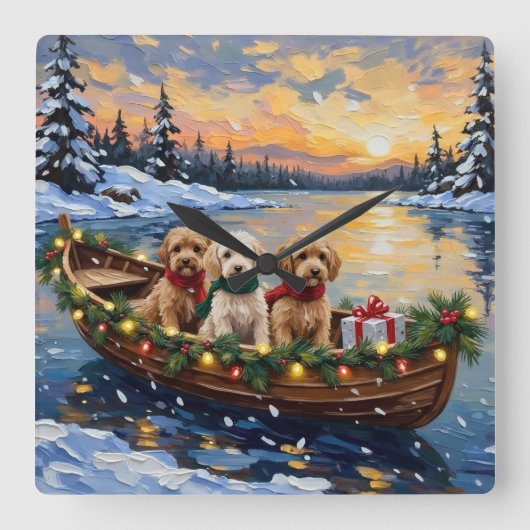 Cockapoo Kerstboot Vakantie Vierkante Klok (Voorkant)