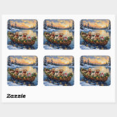 Cockapoo Kerstboot Vakantie Vierkante Sticker (Vel)