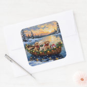 Cockapoo Kerstboot Vakantie Vierkante Sticker (Envelop)