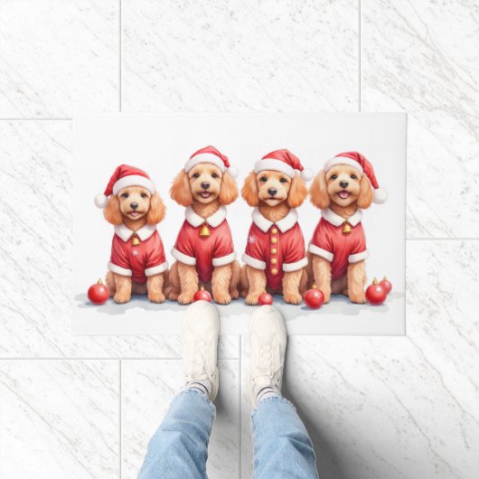 Cockapoo Kerstjurk Kerstman Hoed Deurmat (Binnen)