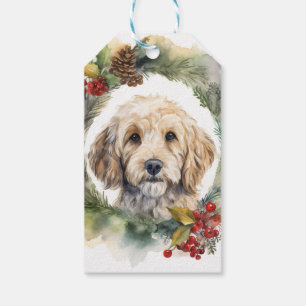 Cockapoo Kerstkrans feestelijke pup Cadeaulabel