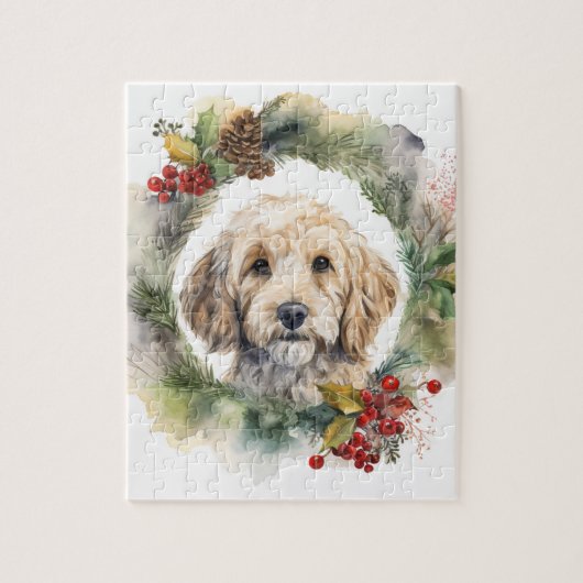 Cockapoo Kerstkrans feestelijke pup Legpuzzel (Verticaal)