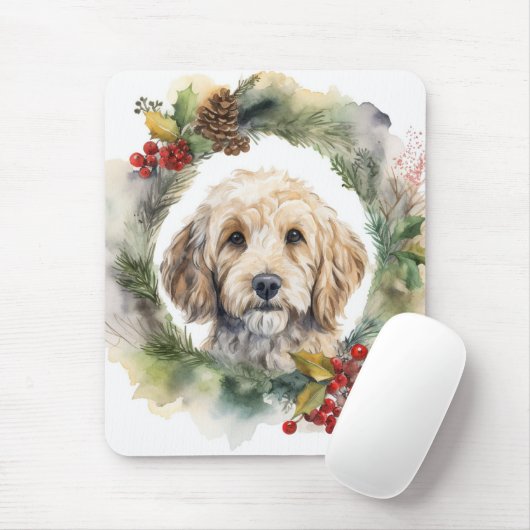 Cockapoo Kerstkrans feestelijke pup Muismat (Met muis)