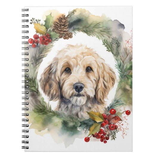 Cockapoo Kerstkrans feestelijke pup Notitieboek (Voorkant)