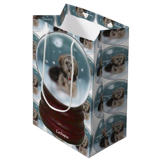 Cockapoo Kerstmis Medium Cadeauzakje (Voorkant Gekanteld)