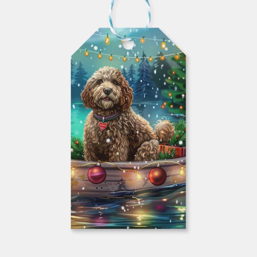 Cockapoo kerstvakantie cadeaulabel (Achterkant)