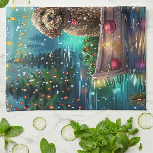 Cockapoo kerstvakantie theedoek (Gevouwen)