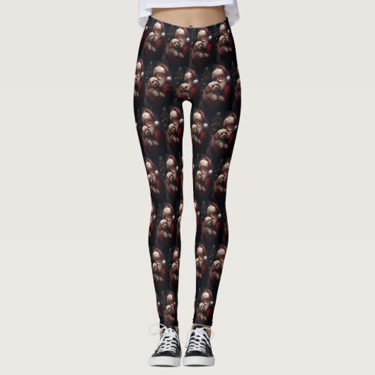 Cockapoo met Kerstman Festieve Kerstmis Leggings (Voorkant)
