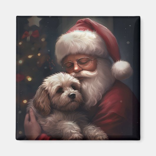 Cockapoo met kerstman Festive Kerstmis Magneet (Voorkant)