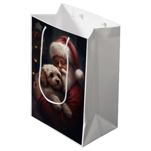 Cockapoo met kerstman Festive Kerstmis  Medium Cadeauzakje (Voorkant Gekanteld)