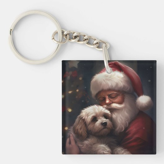 Cockapoo met Sinterklaas Feestelijke Kerstmis Sleutelhanger (Voorkant)
