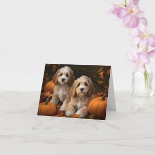 Cockapoo Pup Autumn Delight Pompoen Kaart