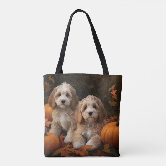 Cockapoo Puppy Herfst Delight Pompoen Draagtas (Achterkant)