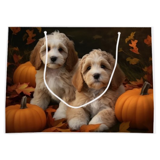 Cockapoo Puppy Herfst Delight Pompoen Groot Cadeauzakje (Voorkant)