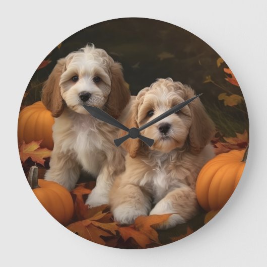 Cockapoo Puppy Herfst Delight Pompoen Grote Klok (Voorkant)