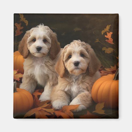 Cockapoo Puppy Herfst Delight Pompoen Magneet (Voorkant)