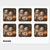 Cockapoo Puppy Herfst Delight Pompoen Vierkante Sticker (Vel)