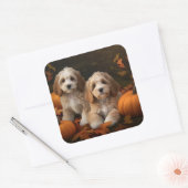 Cockapoo Puppy Herfst Delight Pompoen Vierkante Sticker (Envelop)