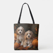 Cockapoo Puppy Herfst Plezier Pompoen Draagtas (Achterkant)