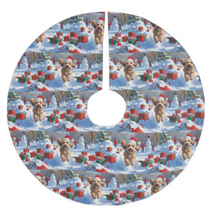 Cockapoo Rent in de Sneeuw met Kerstmuts Kerstboom Rok
