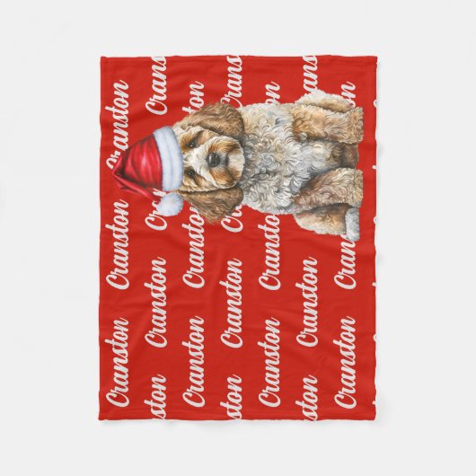 Cockapoo Santa Dog met aangepaste naam Kerstmis Fleece Deken (Voorkant)