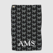 Cockapoo Schattige Dog Silhouette Y&B Grid Zwart Golfhanddoek (Voorkant)