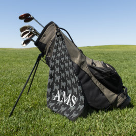 Cockapoo Schattige Dog Silhouette Y&B Grid Zwart Golfhanddoek