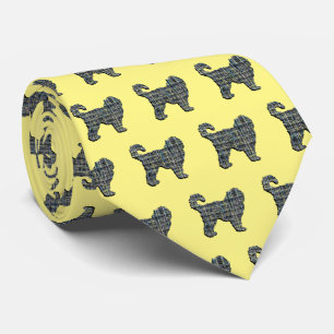 Cockapoo Silhouette Yellow & Black Grid Yellow Stropdas