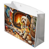 Cockapoo Sitting by Fireplace with Christmas Light Groot Cadeauzakje (Achterkant Gekanteld)