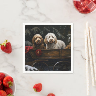 Cockapoo Sneeuw slee Kerstmis Decoratie   Servet